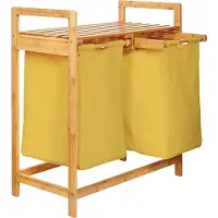 Lumaland Wasmand van bamboe - met 2 uitschuifbare waszakken - 60 L - Geel