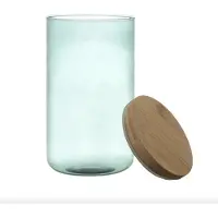 WDMT Glazen Voorraadpot 1 Liter met Bamboe Deksel – Ø 10 x 18,4 cm – Luchtdichte Opbergpot voor Keuken, Kruiden & Droge Ingrediënten – Blauw Accent