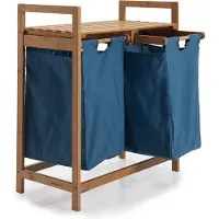 Lumaland Wasmand van bamboe - met 2 uitschuifbare waszakken - 60 L - Blauw
