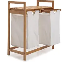 Lumaland Wasmand van bamboe - met 2 uitschuifbare waszakken - 60 L - Wit