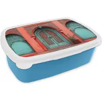 MuchoWow Broodtrommel Blauw - Lunchbox Lantaarn - Deur - Turquoise - Brooddoos 18x12x6 cm - Brood lunch box - Broodtrommels voor kinderen en volwassenen