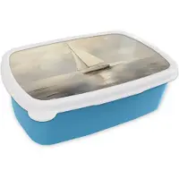 MuchoWow Broodtrommel Blauw - Lunchbox Zeilschip - Zee - Bewolkt - Brooddoos 18x12x6 cm - Brood lunch box - Broodtrommels voor kinderen en volwassenen