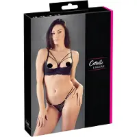 Cottelli - open bh met bandjes en ringen - string - zwart - 85C/L