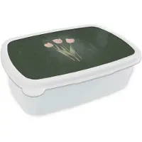 MuchoWow Broodtrommel Wit - Lunchbox Tulpen - Liefde - Donkergroen - Brooddoos 18x12x6 cm - Brood lunch box - Broodtrommels voor kinderen en volwassenen
