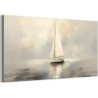 MuchoWow Aluminium schilderij 80x40 cm - Wanddecoratie metaal - Zeilschip - Zee - Bewolkt - Metalen muurdecoratie woonkamer - Decoratie industrieel - Foto op dibond - Industriële accessoires slaapkamer