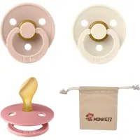 BIBS Dental fopspenen Anatomical 6-18 maanden- Set 3 stuks- Ivory, Blush, Dusty Pink + Monkiezz speenzakje - orthodontisch- Anatomisch- Maat 2