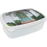 MuchoWow Broodtrommel Wit - Lunchbox Deur - Patronen - Planten - Brooddoos 18x12x6 cm - Brood lunch box - Broodtrommels voor kinderen en volwassenen