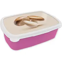 MuchoWow Broodtrommel Roze - Lunchbox Champignons - Zacht - Beige - Brooddoos 18x12x6 cm - Brood lunch box - Broodtrommels voor kinderen en volwassenen