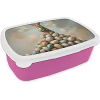 MuchoWow Broodtrommel Roze - Lunchbox Konijn - Eieren - Kleurrijk - Brooddoos 18x12x6 cm - Brood lunch box - Broodtrommels voor kinderen en volwassenen