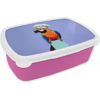 MuchoWow Broodtrommel Roze - Lunchbox Papegaai - Koksmuts - Vogel - Leuk - Brooddoos 18x12x6 cm - Brood lunch box - Broodtrommels voor kinderen en volwassenen