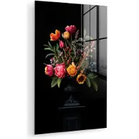 MuchoWow Glasschilderij 120x180 cm - Schilderij acrylglas - Tulpen - Bessen - Boeket - Vaas - Foto op glas - Muurdecoratie woonkamer - Wanddecoratie slaapkamer - Schilderijen