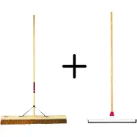 Synx Store Synx Tools Coco Binnenbezem 90cm + Vloertrekker Kunststof 45cm met Steel 150cm – Zaalveger – Vloerreiniger – Natuurrubber – Zachte bezem kokos met steel 160cm