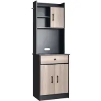 Costway Keukenkast, buffetkast met lade, verstelbare planken en kabelgat, hoge kast keukenhout, grote open ruimte voor magnetron, vrijstaand, 60 x 40 x 180cm