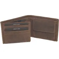Oi Hunter bruine leren Billfold klein met uitklap naar links / platte compacte heren portemonnee / dunne beurs met zichtvenster / RFID SAFE / bruin leer / 503H