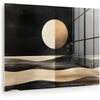 MuchoWow Glasschilderij 160x120 cm - Schilderij acrylglas - Maan - Cirkel - Goud - Foto op glas - Muurdecoratie woonkamer - Wanddecoratie slaapkamer - Schilderijen