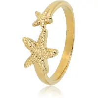 My Bendel - Goudkleurige Ring met Twee Zeesterren - Goudkleurige Ring - Twee Goudkleurige Zeesterren - Zomerse Look - met Luxe Cadeauverpakking | Sieraden Voor Dames | Maat 19.00 Mm / Maat 60