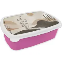 MuchoWow Broodtrommel Roze - Lunchbox Japandi - Landschap - Beige - Brooddoos 18x12x6 cm - Brood lunch box - Broodtrommels voor kinderen en volwassenen