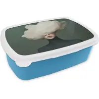 MuchoWow Broodtrommel Blauw - Lunchbox Hoed - Vrouw - Beige - Brooddoos 18x12x6 cm - Brood lunch box - Broodtrommels voor kinderen en volwassenen