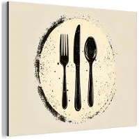 MuchoWow Aluminium schilderij 120x90 cm - Wanddecoratie metaal - Zwart - Bestek - Rondje - Metalen muurdecoratie woonkamer - Decoratie industrieel - Foto op dibond - Industriële accessoires slaapkamer