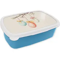 MuchoWow Broodtrommel Blauw - Lunchbox Paastak - Strikje - Eieren - Brooddoos 18x12x6 cm - Brood lunch box - Broodtrommels voor kinderen en volwassenen