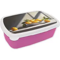 MuchoWow Broodtrommel Roze - Lunchbox Citroenen - Stilleven - Geel - Brooddoos 18x12x6 cm - Brood lunch box - Broodtrommels voor kinderen en volwassenen
