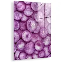 MuchoWow Glasschilderij 120x160 cm - Schilderij acrylglas - Paars - Uien - Close up - Foto op glas - Muurdecoratie woonkamer - Wanddecoratie slaapkamer - Schilderijen