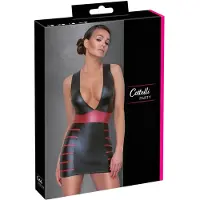 Cottelli Party - gestreepte, aansluitende jurk (zwart-rood) - XL
