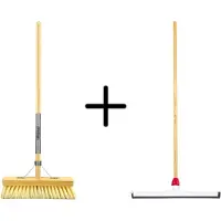 Synx Store Synx Tools Fibersoft 30cm + Vloertrekker Kunststof 45cm met Steel 150cm – Zaalveger – Vloerreiniger – Natuurrubber – Zachte binnenbezem met steel 140cm