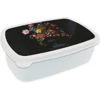 MuchoWow Broodtrommel Wit - Lunchbox Bloemen - Vrolijk - Vaas - Brooddoos 18x12x6 cm - Brood lunch box - Broodtrommels voor kinderen en volwassenen