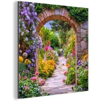 MuchoWow Aluminium schilderij 20x20 cm - Wanddecoratie metaal - Doorkijk - Bloemen - Pad - Natuur - Metalen muurdecoratie woonkamer - Decoratie industrieel - Foto op dibond - Industriële accessoires slaapkamer