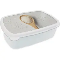 MuchoWow Broodtrommel Wit - Lunchbox Hout - Lepel - Rijst - Brooddoos 18x12x6 cm - Brood lunch box - Broodtrommels voor kinderen en volwassenen