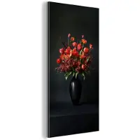 MuchoWow Aluminium schilderij 40x80 cm - Wanddecoratie metaal - Boeket - Tulpen - Vaas - Rood - Metalen muurdecoratie woonkamer - Decoratie industrieel - Foto op dibond - Industriële accessoires slaapkamer