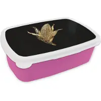 MuchoWow Broodtrommel Roze - Lunchbox Mais - Eten - Goud - Zwart - Brooddoos 18x12x6 cm - Brood lunch box - Broodtrommels voor kinderen en volwassenen