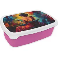 MuchoWow Broodtrommel Roze - Lunchbox Wijn - Vrouw - Sfeervol - Kleurrijk - Brooddoos 18x12x6 cm - Brood lunch box - Broodtrommels voor kinderen en volwassenen
