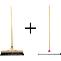 Synx Store Synx Tools Paardenhaar 40cm + Vloertrekker Kunststof 45cm met Steel 150cm – Zaalveger – Vloerreiniger – Natuurrubber – Zachte binnenbezem met steel 150cm