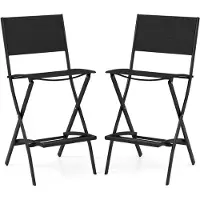 Costway Set van 2 outdoor barkrukken, inklapbare barstoelen met rugleuning en voetensteun, tot 150 kg belastbaar, zithoogte 71 cm, tuinstoelen voor balkon, tuin en zwembad, zwart
