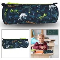 Sarcia.eu Marineblauwe ronde school etui, met rits, voor jongen, dinosaurussen 22x8x8cm