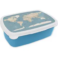 MuchoWow Broodtrommel Blauw - Lunchbox Wereldkaart - Oceaan - Realistisch - Blauw - Brooddoos 18x12x6 cm - Brood lunch box - Broodtrommels voor kinderen en volwassenen