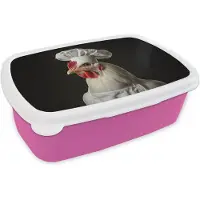 MuchoWow Broodtrommel Roze - Lunchbox Kok - Rood - Kip - Brooddoos 18x12x6 cm - Brood lunch box - Broodtrommels voor kinderen en volwassenen