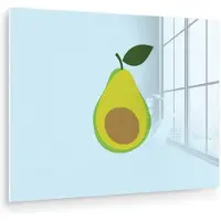 MuchoWow Glasschilderij 160x120 cm - Schilderij acrylglas - Avocado - Illustratie - Groene - Vrucht - Foto op glas - Muurdecoratie woonkamer - Wanddecoratie slaapkamer - Schilderijen