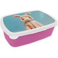 MuchoWow Broodtrommel Roze - Lunchbox Lammetje - Paashaas - Kostuum - Brooddoos 18x12x6 cm - Brood lunch box - Broodtrommels voor kinderen en volwassenen