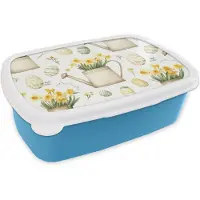 MuchoWow Broodtrommel Blauw - Lunchbox Gieter - Bloemen - Eieren - Brooddoos 18x12x6 cm - Brood lunch box - Broodtrommels voor kinderen en volwassenen