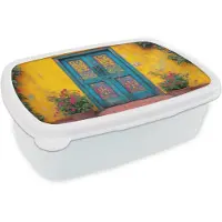 MuchoWow Broodtrommel Wit - Lunchbox Deuren - Kleurrijk - Planten - Brooddoos 18x12x6 cm - Brood lunch box - Broodtrommels voor kinderen en volwassenen