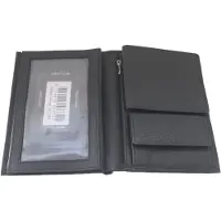 Oi zwarte lederen Portefeuille "all in one" / perfecte reis-portefeuille + contanten in 1 / ruim mapje voor autopaieren inclusief portemonnee met uitneembaar pasjesmapje / RFID SAFE / zwart leer / 391