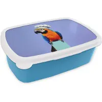MuchoWow Broodtrommel Blauw - Lunchbox Papegaai - Koksmuts - Vogel - Leuk - Brooddoos 18x12x6 cm - Brood lunch box - Broodtrommels voor kinderen en volwassenen