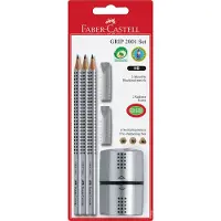 Faber-Castell Faber Castell grafietpotlodenset - Grip 2001 - hardheid HB - inclusief puntenslijper en 2 gumdoppen - 3 stuks op blisterkaart - FC-117098