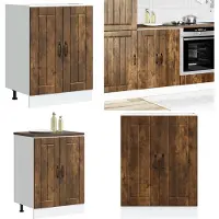 vidaXL Spoelbakonderkast Lucca bewerkt hout gerookt eikenkleurig - Spoelbak Onderkast - Spoelbak Onderkasten - Keuken Onderkast - Gootsteen Onderkast