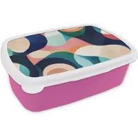 MuchoWow Broodtrommel Roze - Lunchbox Abstract - Blauw - Roze - Brooddoos 18x12x6 cm - Brood lunch box - Broodtrommels voor kinderen en volwassenen