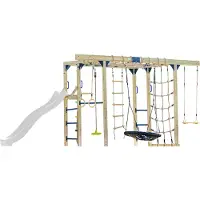 Axi Boris Klimtoestel van hout in bruin met witte Glijbaan | Klimtoestel uitgerust voor kinderen met verschillende Schommels, Trapeze, Klimnetten en Monkey Bars | Klimtoestel voor in de tuin