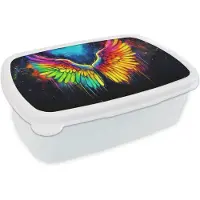 MuchoWow Broodtrommel Wit - Lunchbox Regenboogkleuren - Vleugels - Magisch - Brooddoos 18x12x6 cm - Brood lunch box - Broodtrommels voor kinderen en volwassenen